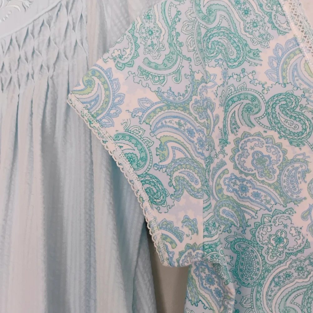 Miss Elaine Aqua Paisley Nightgown Set - Picture 2 of 16